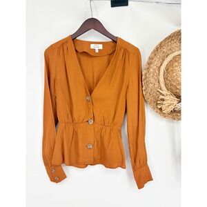 Paris Atelier & Other Stories Peplum Blouse Sz 0 Rust V-Neck Button Front